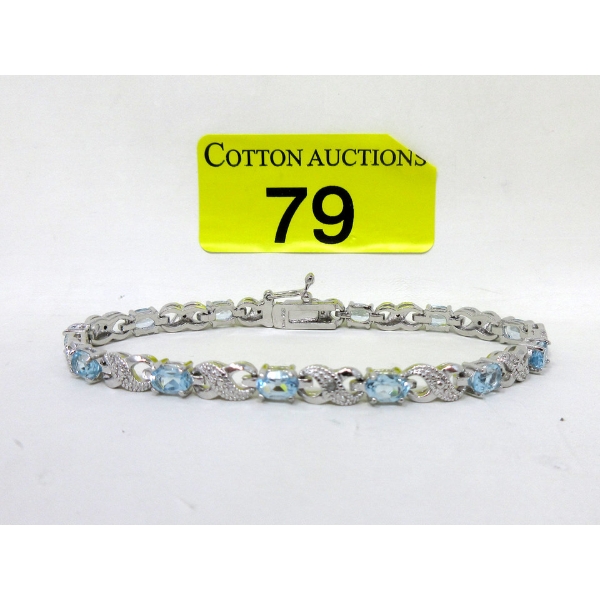 7.15 CTW Blue Topaz & Diamond Tennis Bracelet 