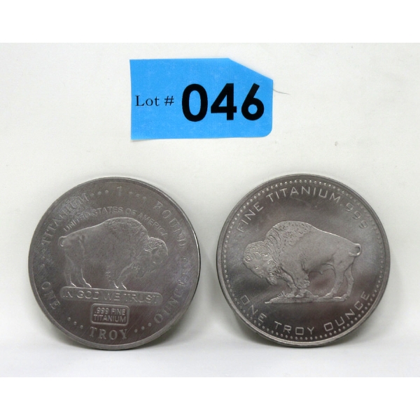 2 x 1 Oz .999 fine Titanium Buffalo USA Round