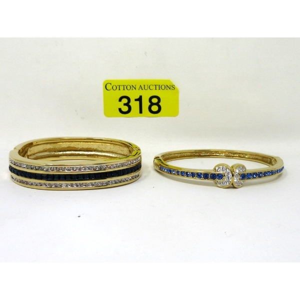2 Gold-tone Sapphire & Clear Crystal Bracelets