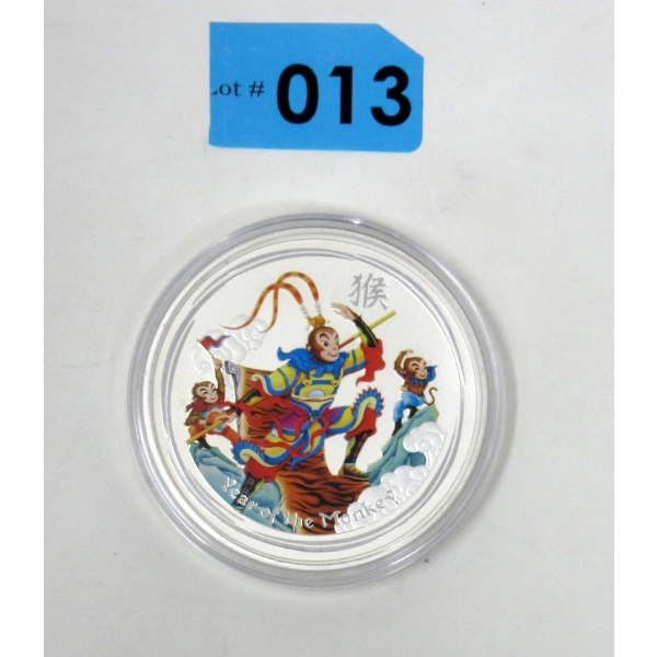 5 Oz .999 Silver 2016 Year of the Monkey Colourized Coin 