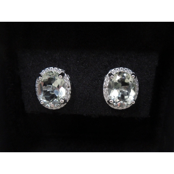 Green Amethyst & Diamond Sterling Silver Earrings 