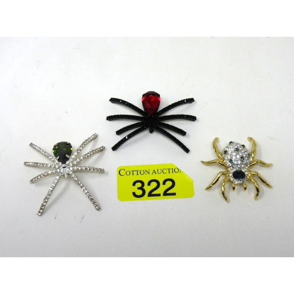 3 Rhinestone & Crystal Spider Brooches