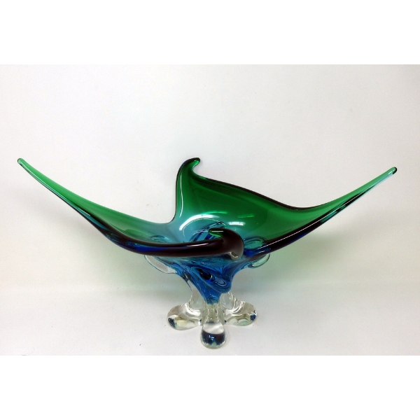 Mid-Century Green to Blue Art Glass Centerpiece