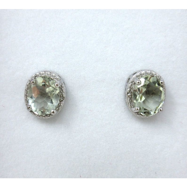 New 3.5 CT Green Amethyst & Diamond Sterling Silver Earrings 