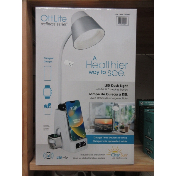 OttLite LED Desk Lamp with Multi-Charging Station