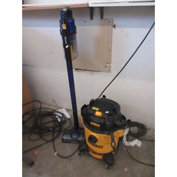 1 DeWalt Shop Vac & 1 Shark Stick Vac