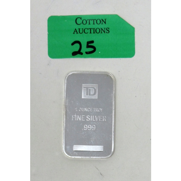 1 Oz .999 Silver TD Bank Investor Bar 