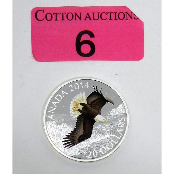 1 Oz .9999 Silver 2014 Soaring Eagle Colourized Coin 