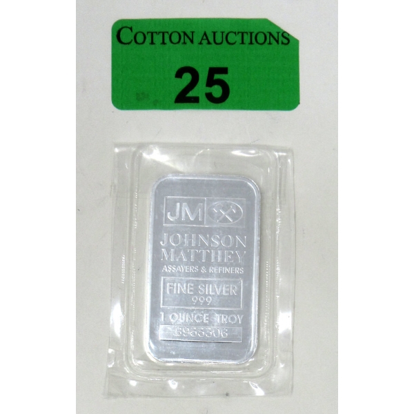 1 Oz .999 Silver Johnson Matthey Bar 