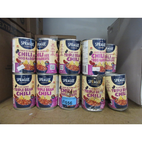 39 Dented Tins of Sprague Plant Based 3 Bean Chili 
