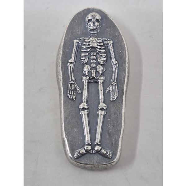 3 Oz .999 Silver 2D Skeleton Art Bar 