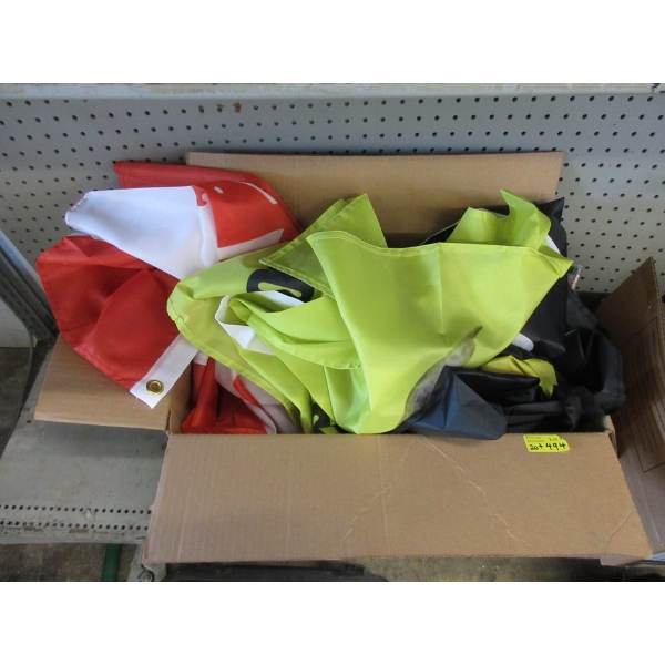 Box of Assorted New Fabric Novelty Flags