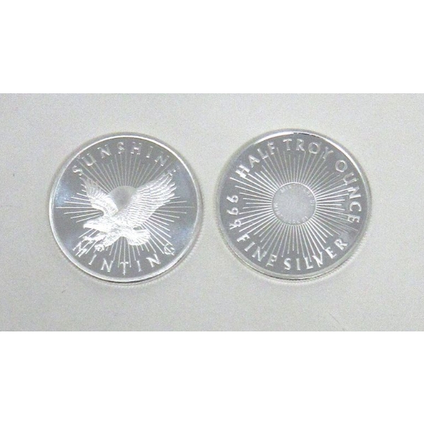 2 x 1/2 Oz .999 Silver Sunshine Minting Rounds 