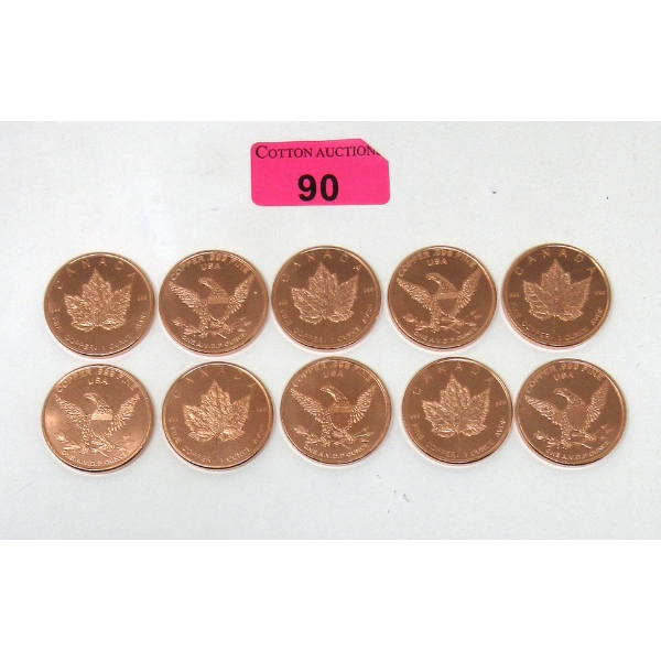 10 x 1 Oz. Canada/USA .999 Fine Copper Rounds