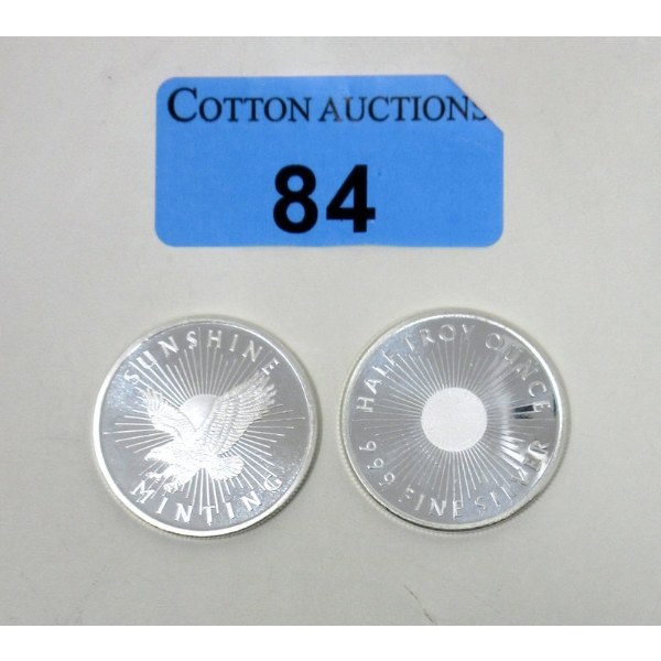 2 x 1/2 Oz .999 Silver Sunshine Minting Rounds 