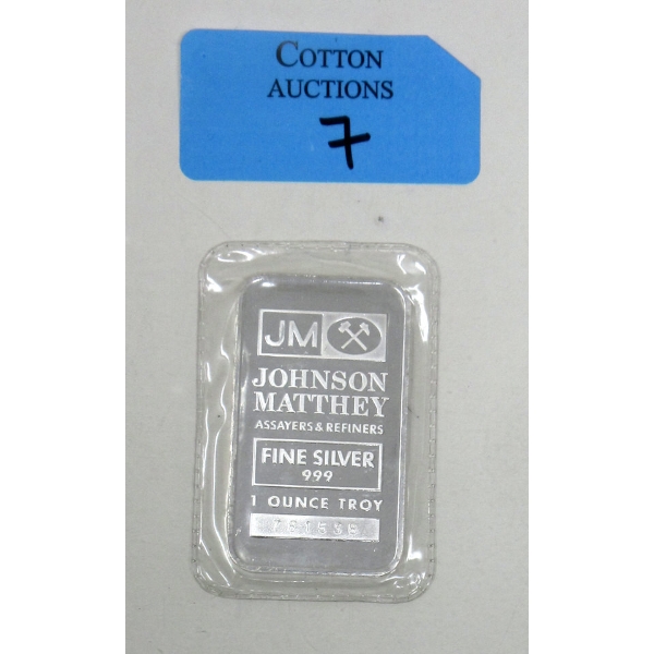1 Oz .999 Silver Johnson Matthey Bar 