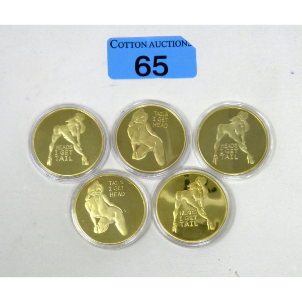 5 x Gold Clad NUDE Girl Art Rounds 