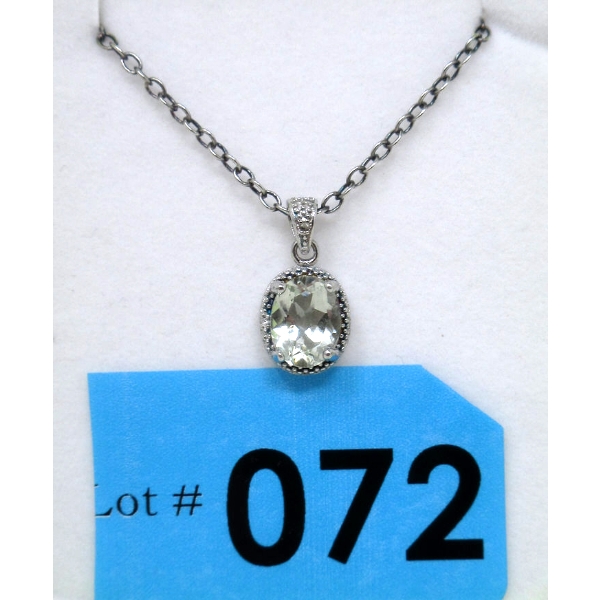 Sterling Silver Green Amethyst & Diamond Pendant