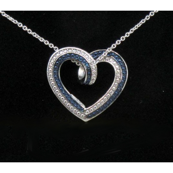 Blue & White Diamond Heart Necklace - Reversible 