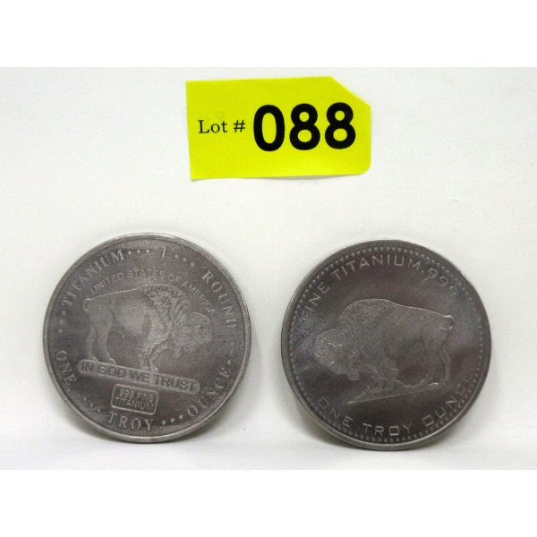 2 x 1 Oz .999 Fine Titanium Buffalo USA Rounds
