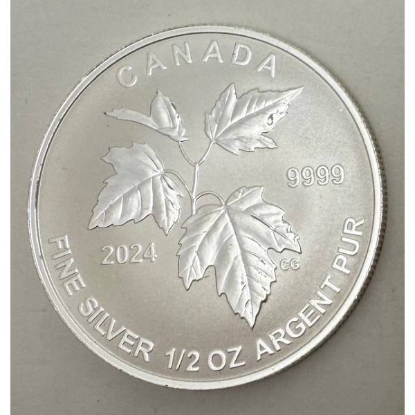 1/2 Oz .9999 Silver 2024 Canada Leaves $4 Coin 