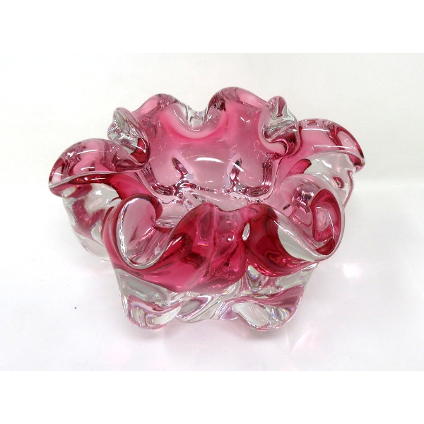 MCM Pink to Clear Art Glass Ashtray/Dish 