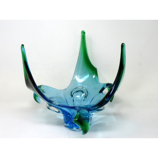 MCM Green/Blue Canadian Art Glass Centerpiece Bowl