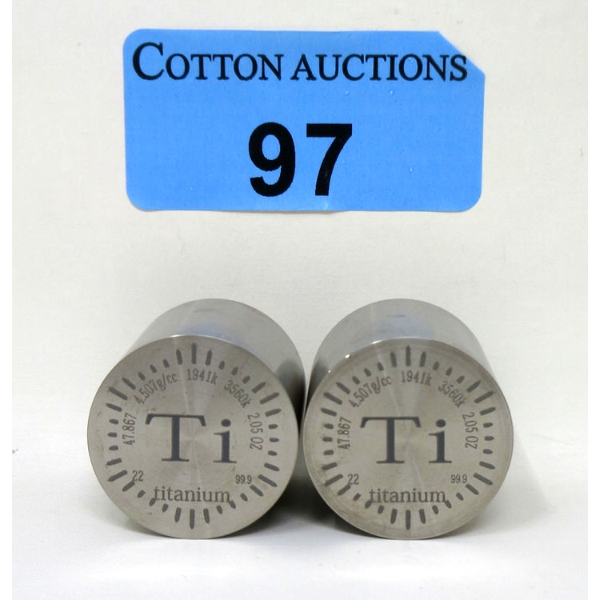 2 x 1 Oz .999 Fine Titanium Cylinders