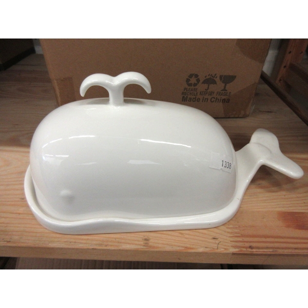 4 New Dowan Ceramic White Whale Butter Dishes