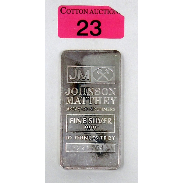 10 Oz .999 Silver Johnson Matthey Bar  