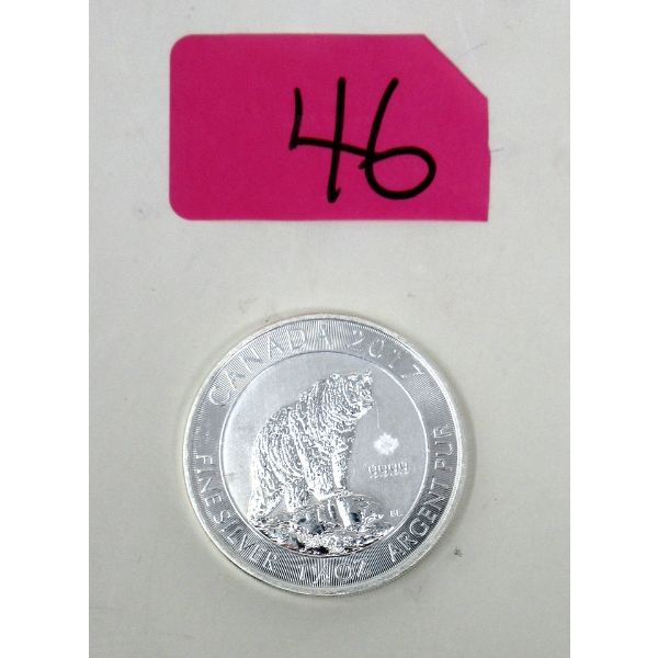 1.5 Oz .9999 Silver 2017 Grizzly Bear Canada Coin 