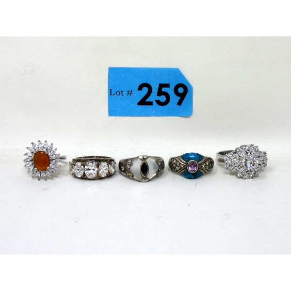 Five .925 Sterling Silver Size 7 Rings - Preowned
