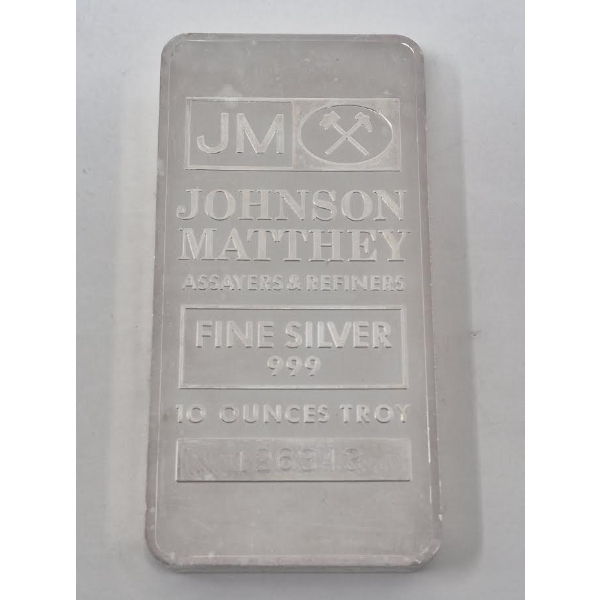 10 Oz .999 Silver Johnson Matthey Bar 