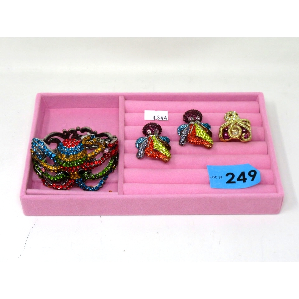 3 Rhinestone Octopus Rings & 1 Octopus Bracelet