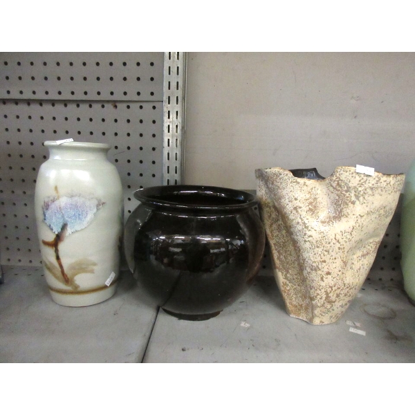 2 Art Studio Vases & 1 Black Plant Pot