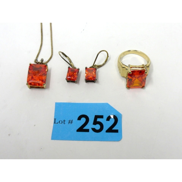 .925 Silver CZ Necklace, Earrings & Ring Set - Gold Plated