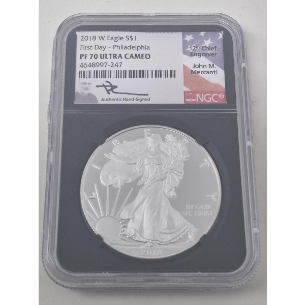 Certified/Graded PF70 1 Oz .999 Silver 2018 Walking Liberty Coin 