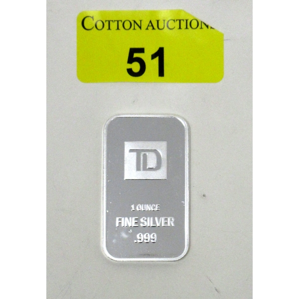 1 Oz .999 Silver TD Bank Investor Bar 