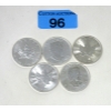 Image 1 : 5 x 1 Oz .9999 Silver 2012 Maple Leaf Coins 