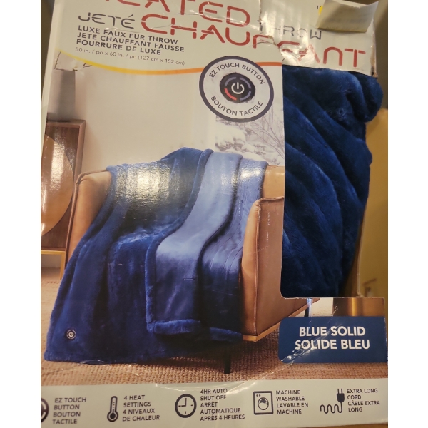 Solid Blue Colored Heated Throw