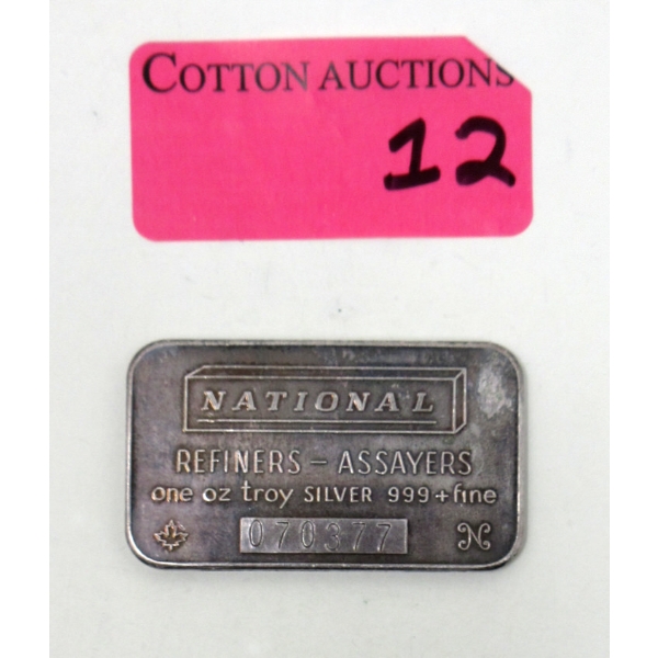 1 Oz .999+ Silver National Refiners Bar 