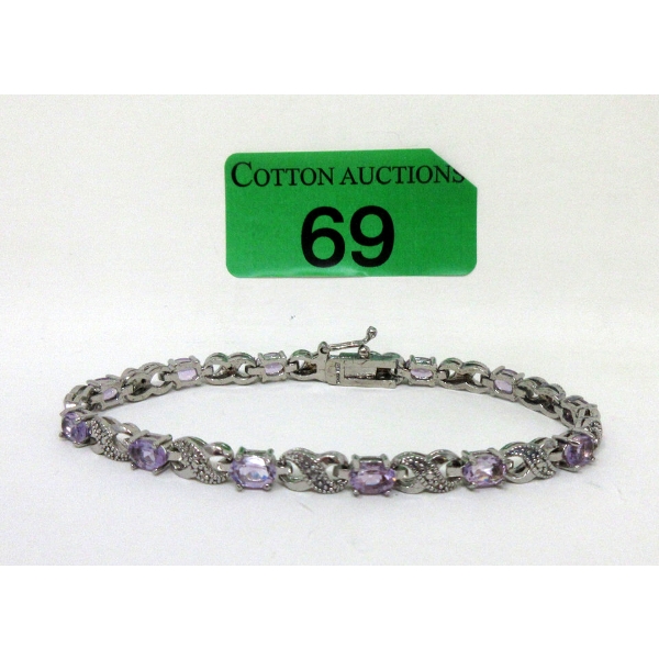 6.02 CTW Amethyst & Diamond Tennis Bracelet
