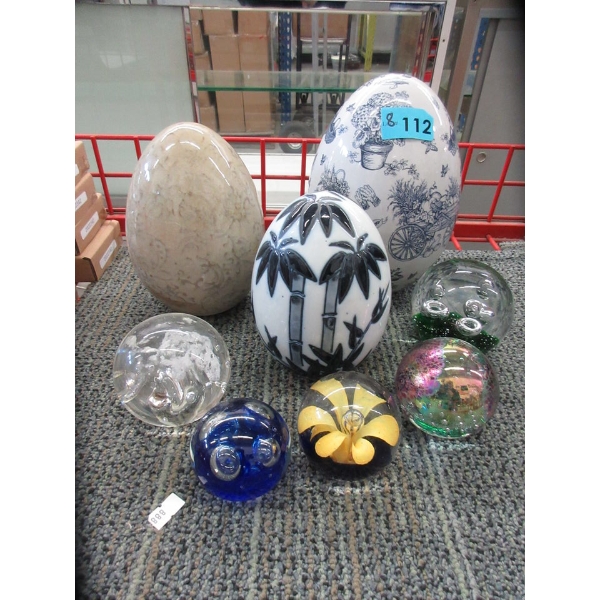8 Collectible Eggs and Art Glass Paperweights