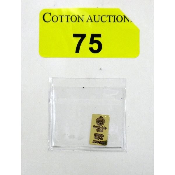 1/100 Oz .9999 Fine Gold Scottsdale Lion Mint Bar