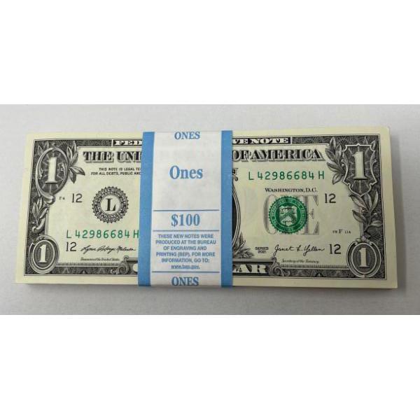 100 x $1 USD Uncirculated Federal Reserve Bundle 