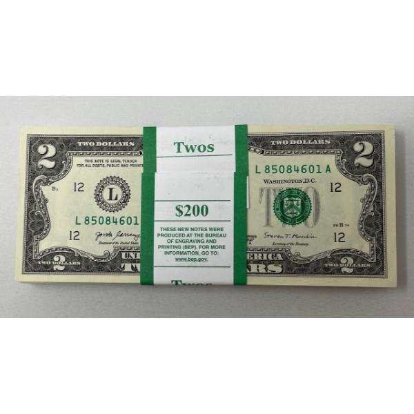 100 x $2 USD Uncirculated Federal Reserve Bundle 