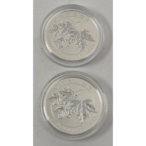 2 x 1/2 Oz .9999 Silver Canada Maple Leaves Coins 