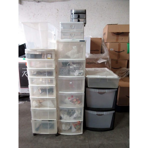 7 Piece Lot of Storage Towers & Tote
