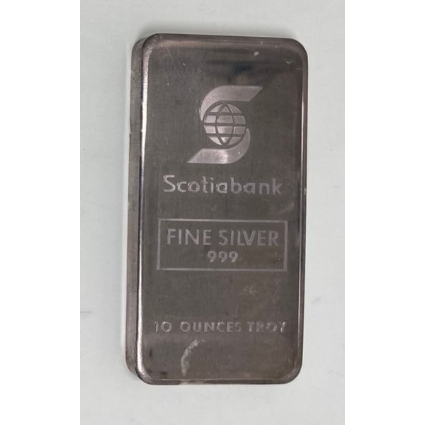 Scarce 10 Oz .999 Silver Johnson Matthey/Scotiabank Bar