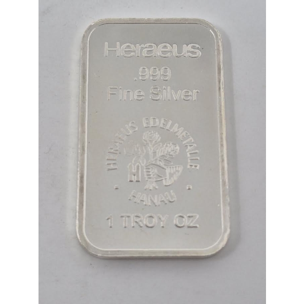 1 Oz .999 Silver Heraeus Edelmetalle Bar